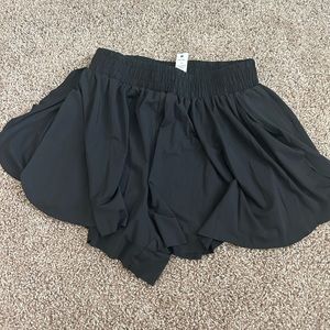 High Waisted Flowy Black Active Shorts